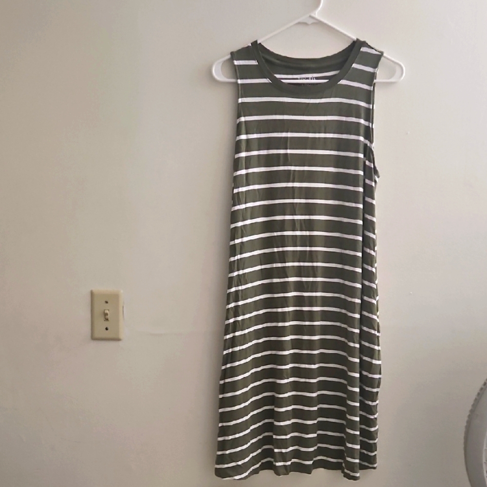 Time and Tru Green and White Striped Midi Dress